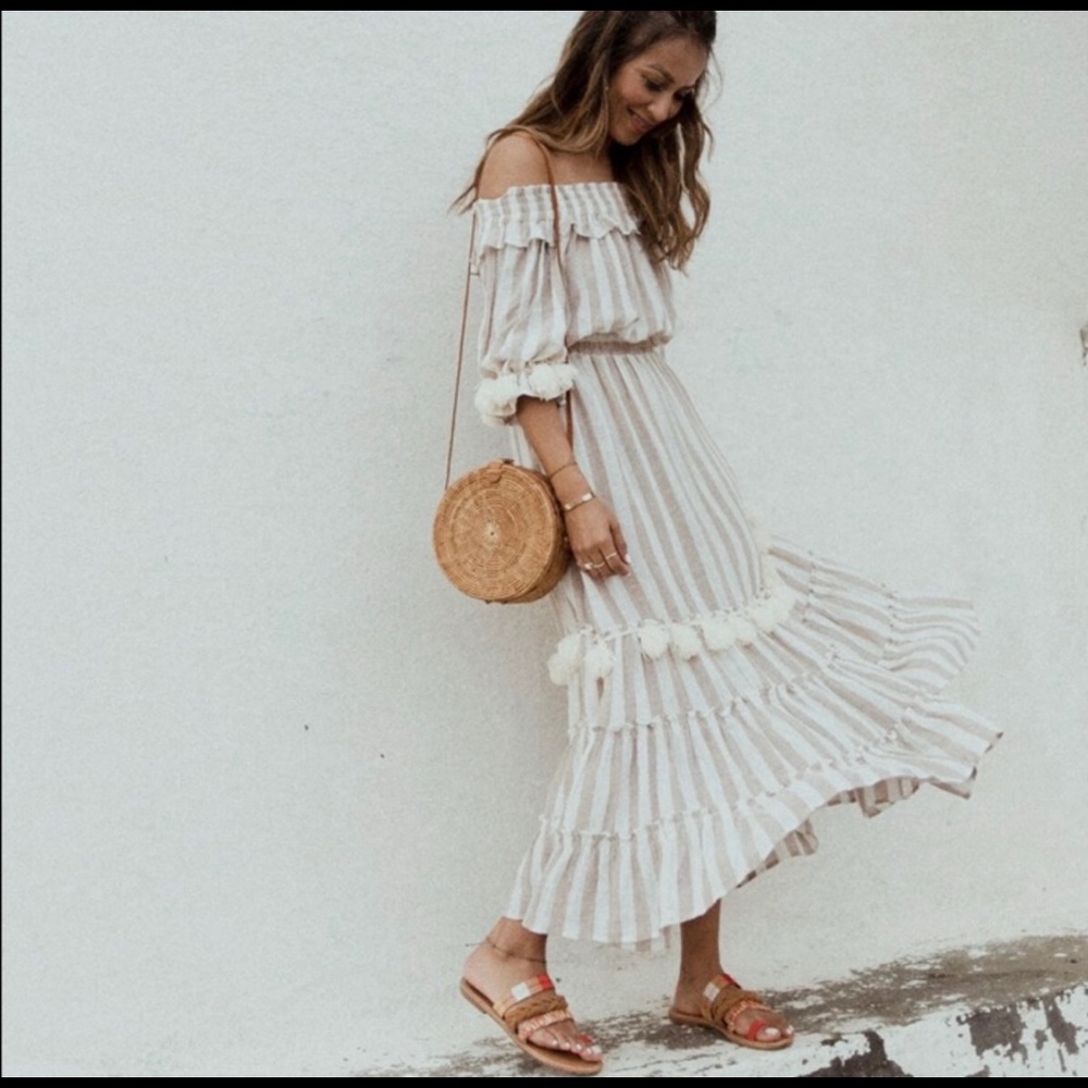 MISA Los Angeles striped off-the-shoulder dress